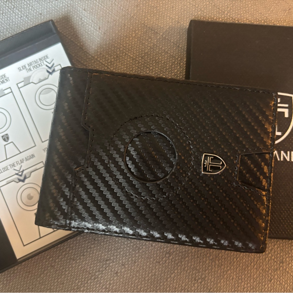 Black wallet with AirTag holder